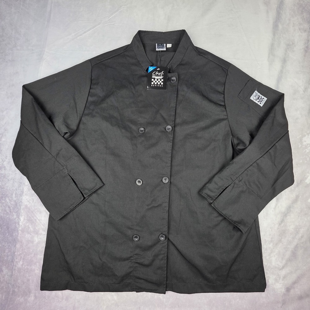 Chef Revival Chef's Cool Crew Jacket Unisex‎ Large Black Uniform Work J061BK New
